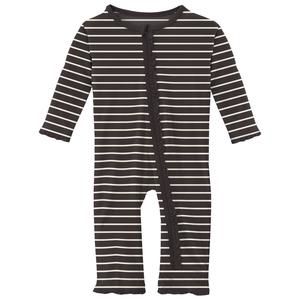 NEW KICKEE baby's bamboo print muffin ruffle coverall with 2 way zipper in 90s s